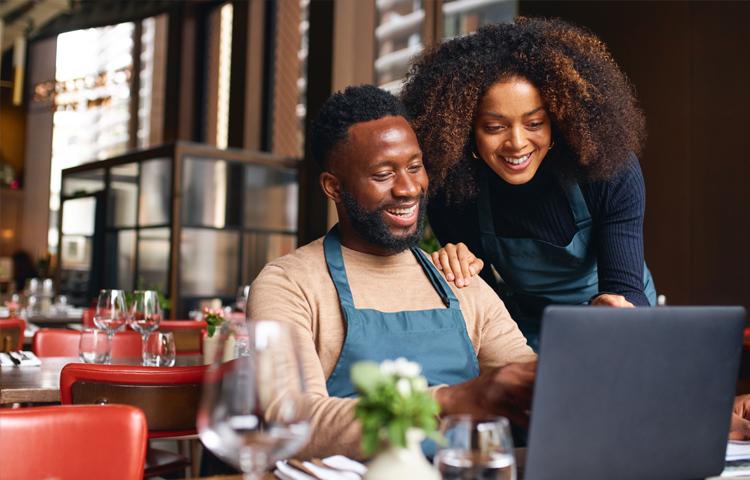 Business couple online shopping